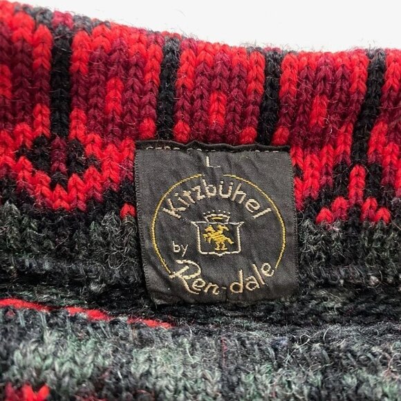 KITZBUHEL BY REN-DALE PURE BOTANY WOOL VINTAGE UNISEX GREY RED FAIR ISLE SWEATER - Picture 5 of 8